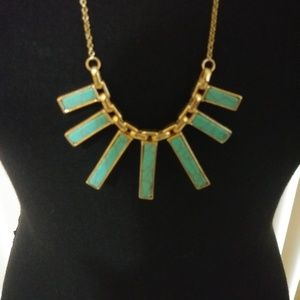 Turquoise & Gold Necklace, Long Pendant, Geometric